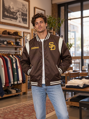 San Diego Padres Bomber Jacket Brown and White