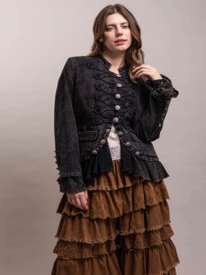 Boho Lace Ruffle Military Jacket