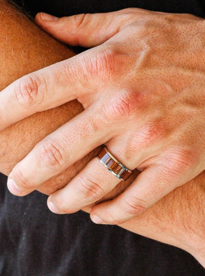 Men's Koa Wood and Stainless Steal Ring - Thick Band