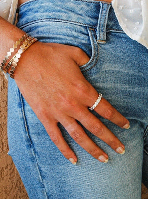 CZ Studded Band Ring Rose Gold