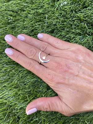 Moon & Star Ring Silver